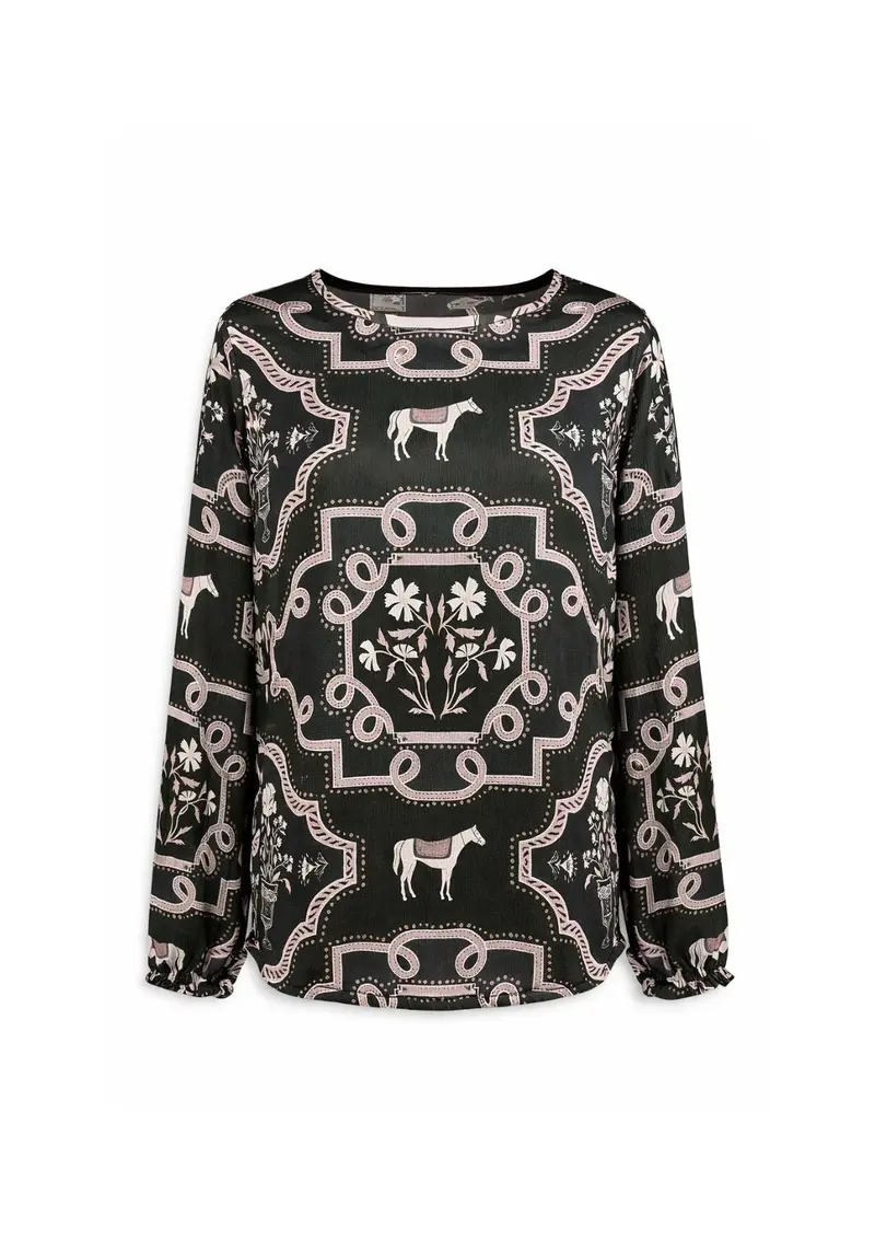 Caravelle Blouse | Veranda Print | Black & Nude 1