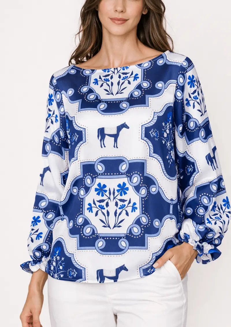 Caravelle Blouse | Veranda Print | Blue & White 2