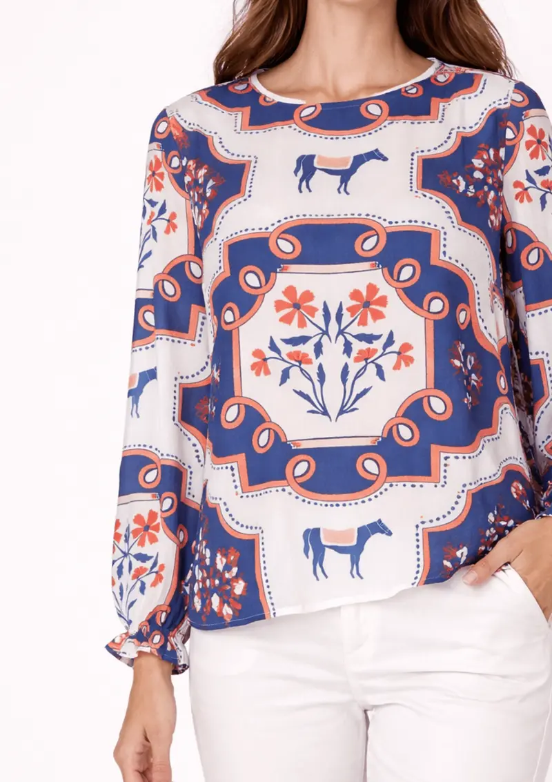 Caravelle Blouse | Veranda Print | Cream & Blue 1