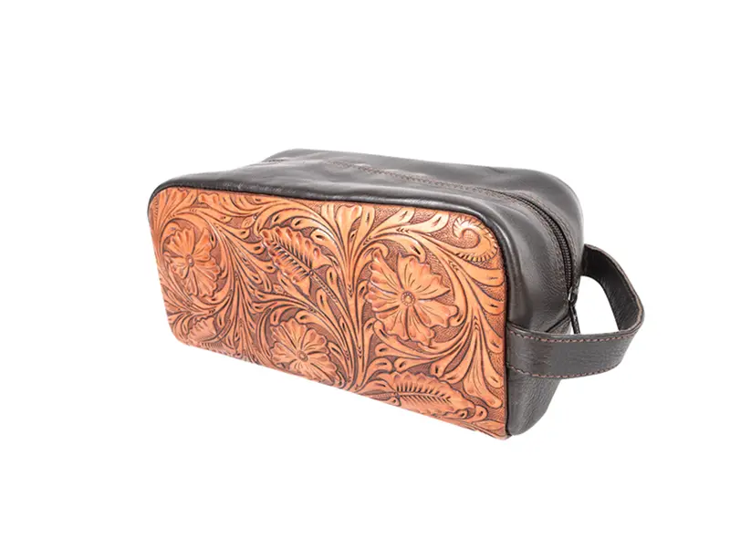 Cashel Antiqued Half Tooled Shaving Kit 1