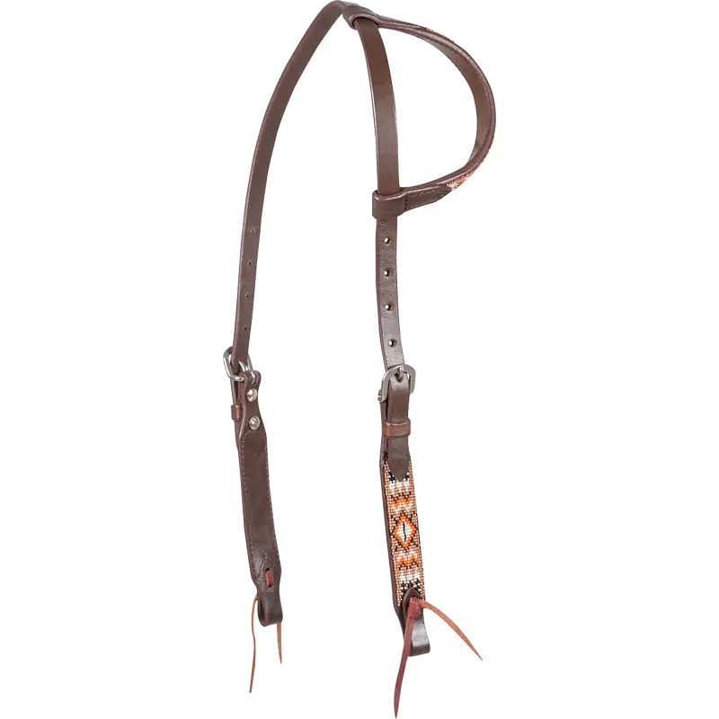 Cashel Tan And Orange Beaded Slip Ear Headstall 1