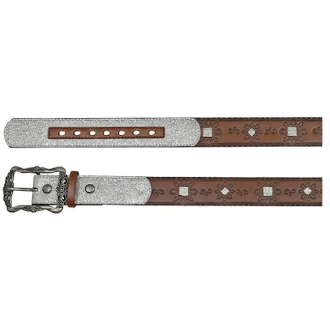 Catchfly Girl's Brown Embossed Belt With Silver Accents 1