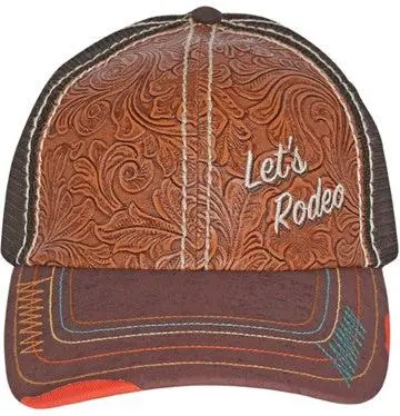 Catchfly Women's Let's Rodeo Brown Tooled Ponytail Ball Cap 1