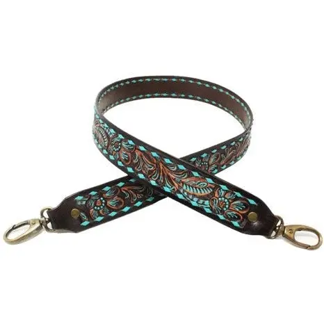 Challenger Antique Floral Tooled With Turquoise Leather Replacement Shoulder Strap 1