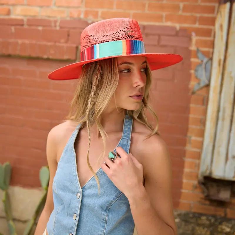 Charlie 1 Horse Coral Summer Serape Straw Hat 1