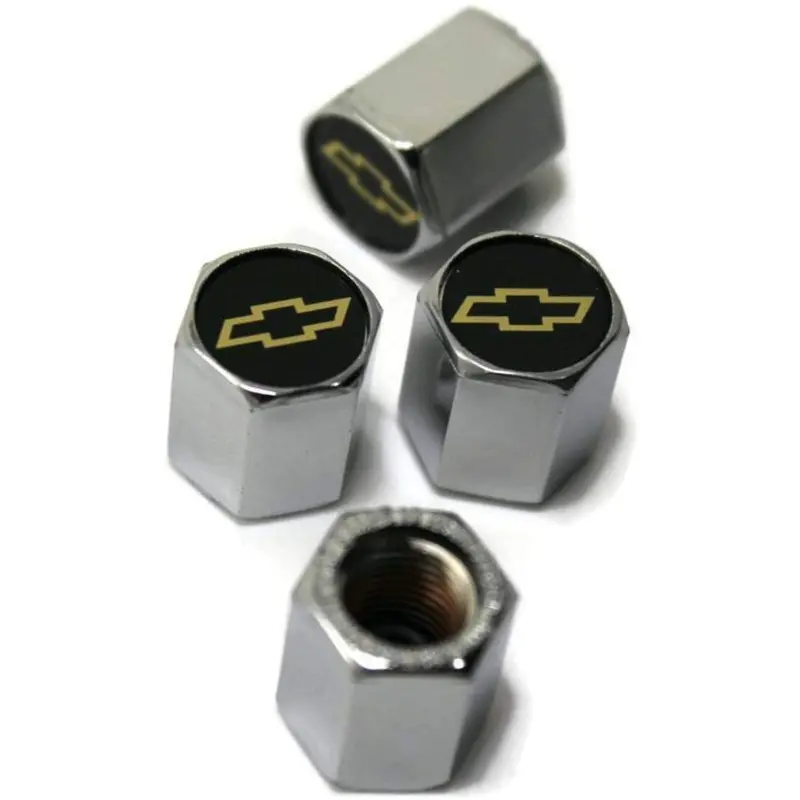 Chevrolet Bowtie Tire Valve Caps (Gold On Chrome) 1