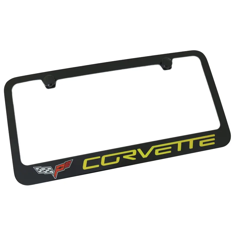 Chevrolet Corvette C6 Yellow Name License Plate Frame (Black) 1