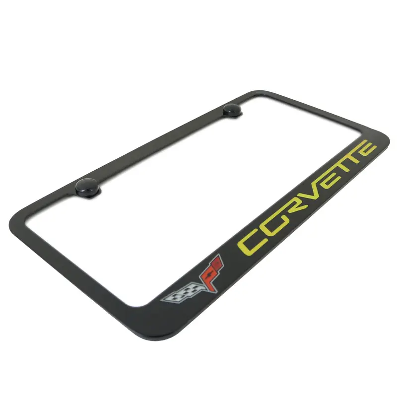 Chevrolet Corvette C6 Yellow Name License Plate Frame (Black) 2