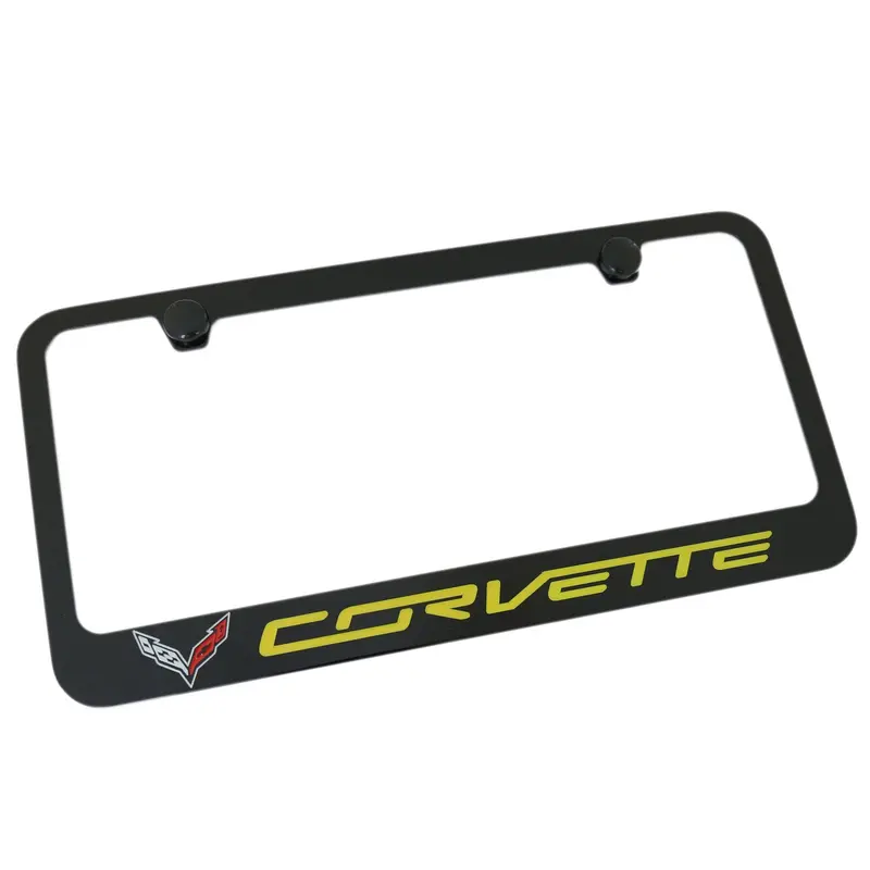 Chevrolet Corvette C7 Yellow Name License Plate Frame (Black) 1