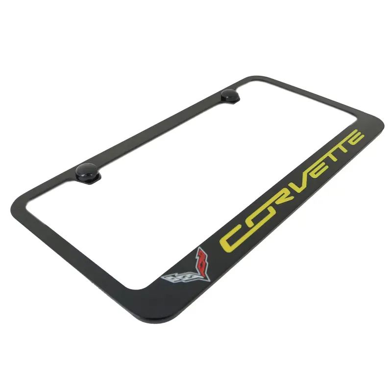Chevrolet Corvette C7 Yellow Name License Plate Frame (Black) 2