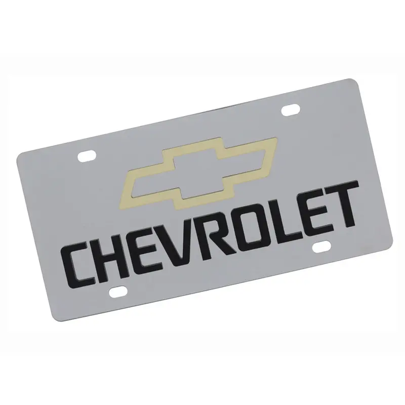 Chevrolet Dual Logo License Plate (Gold On Chrome) 1
