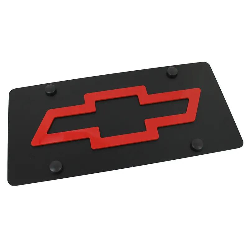 Chevy Bowtie Logo License Plate (Red On Black) 1