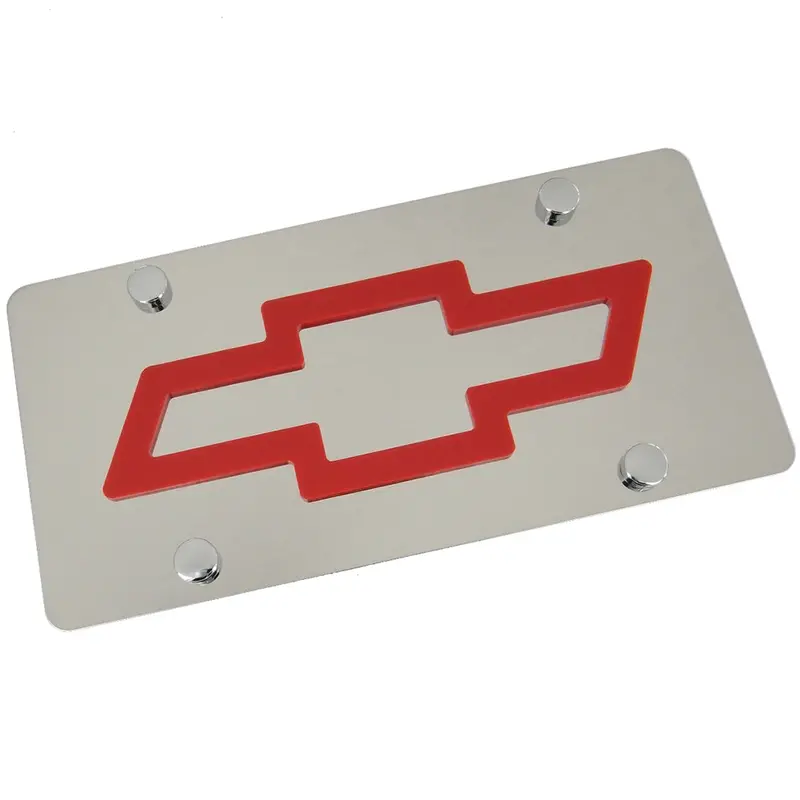 Chevy Bowtie Logo License Plate (Red On Chrome) 1