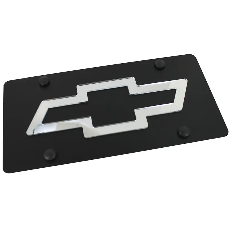 Chevy Bowtie Logo License Plate (Silver On Black) 1