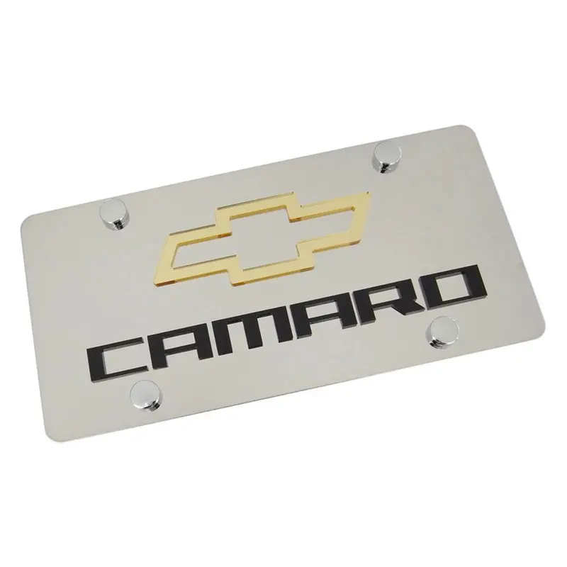 Chevy Camaro Gold Bowtie Dual Logo License Plate (Chrome) 1