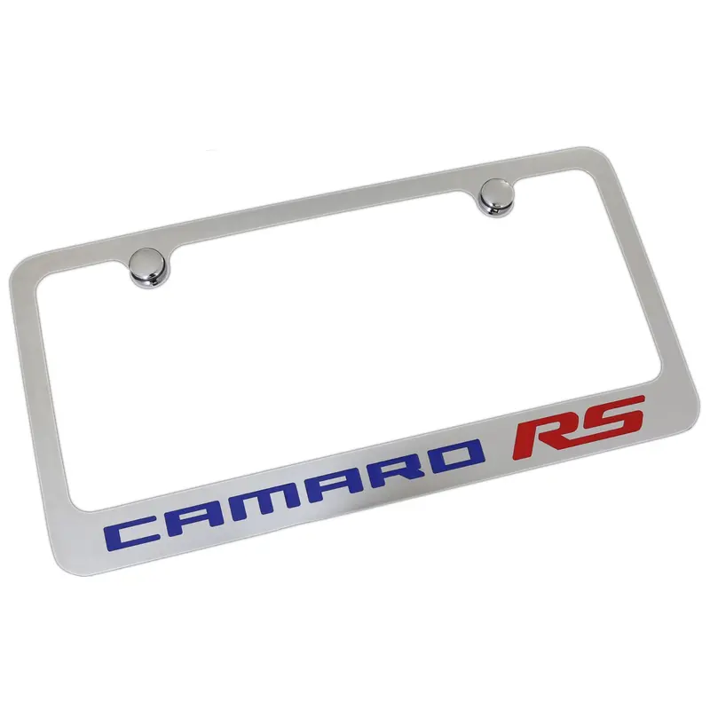 Chevy Camaro Rs License Plate Frame (Blue On Chrome) 1