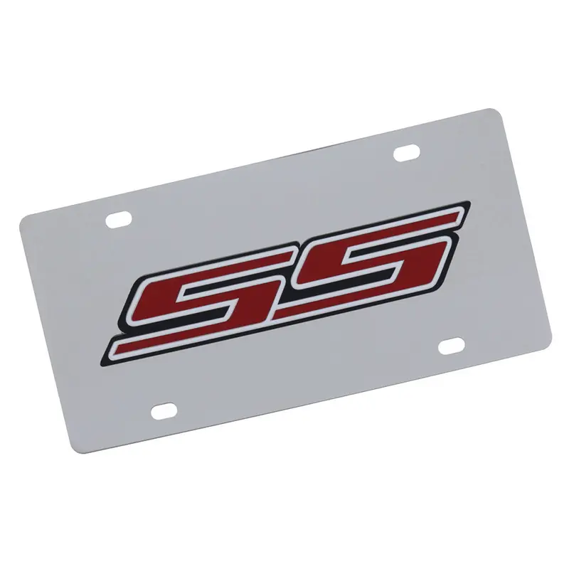 Chevy Camaro Ss Logo License Plate (Red On Chrome) 1