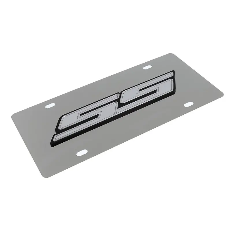 Chevy Camaro Ss Logo License Plate (White On Chrome) 1