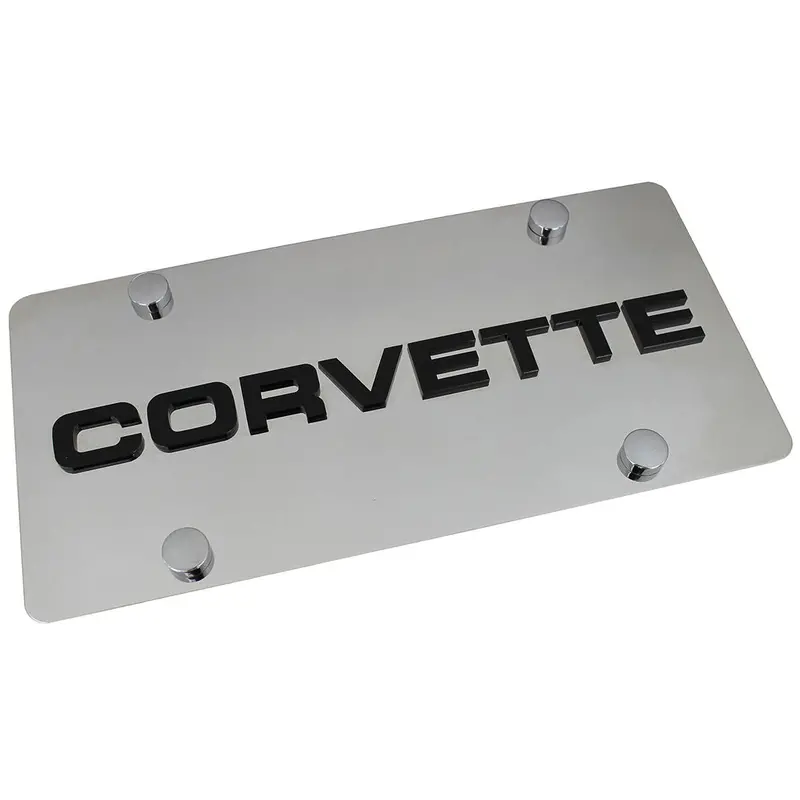 Chevy Corvette C4 License Plate (Black On Chrome) 1