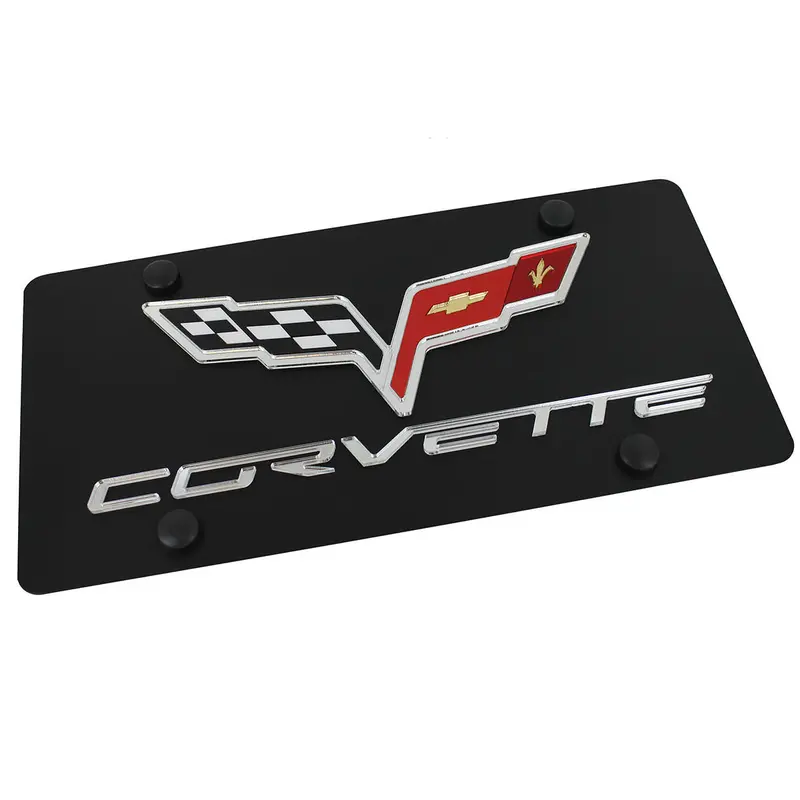 Chevy Corvette C6 Dual Logo License Plate (Black) 1