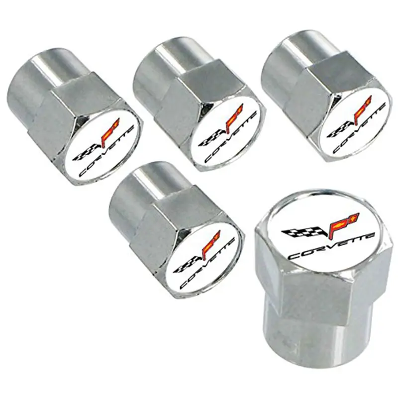 Chevy Corvette C6 Logo Tire Stem Valve Caps Set (Chrome) 1