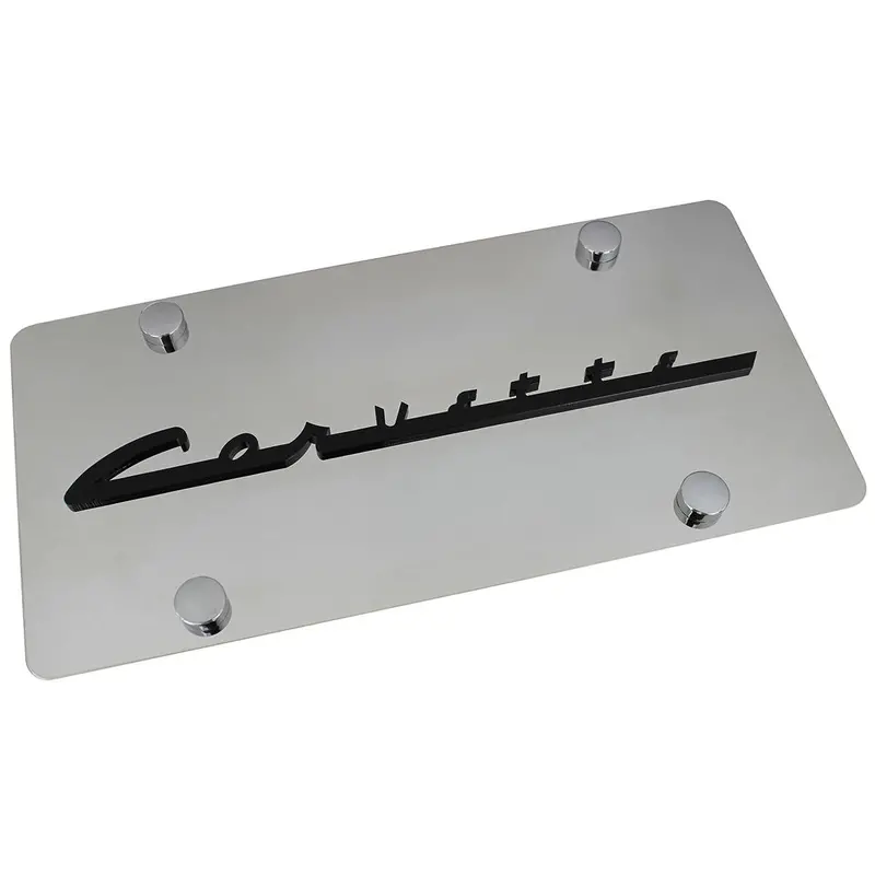 Chevy Corvette Retro Name License Plate (Black On Chrome) 1