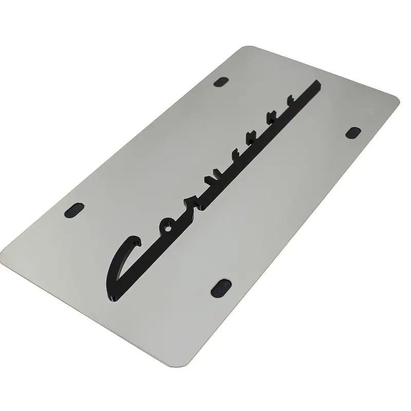Chevy Corvette Retro Name License Plate (Black On Chrome) 2