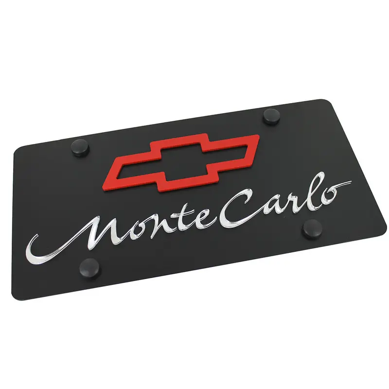 Chevy Dual Logo Monte Carlo License Plate (Red On Black) 1
