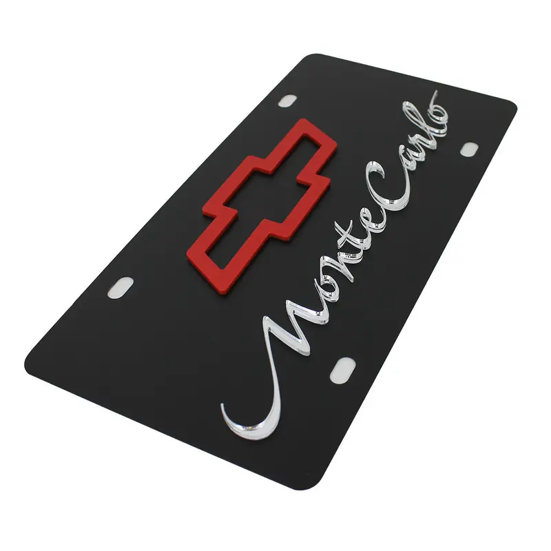 Chevy Dual Logo Monte Carlo License Plate (Red On Black) 2