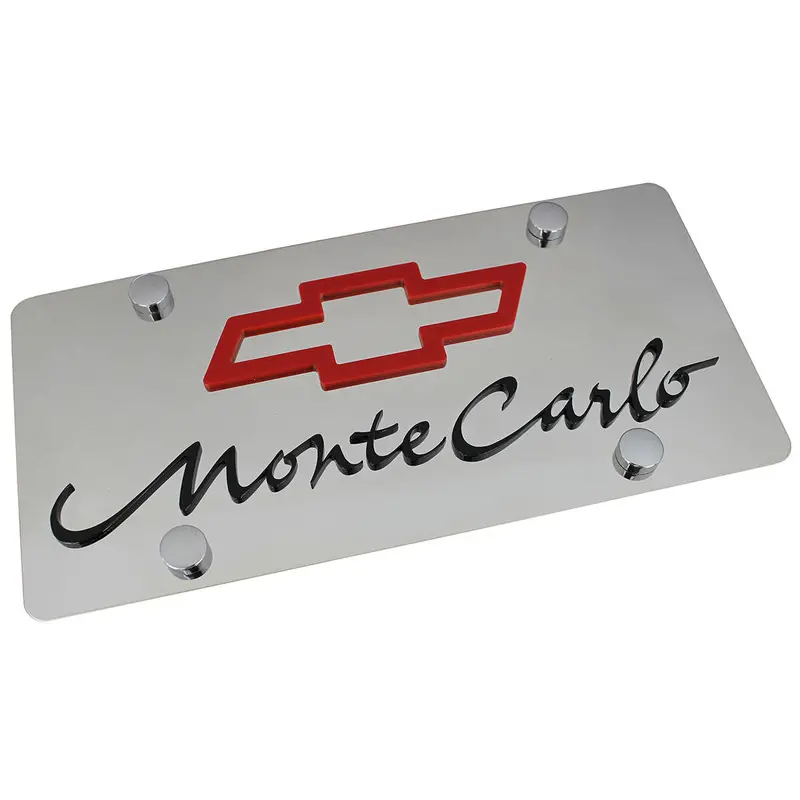Chevy Dual Logo Monte Carlo License Plate (Red On Chrome) 1