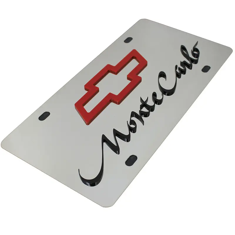 Chevy Dual Logo Monte Carlo License Plate (Red On Chrome) 2