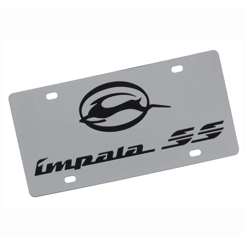 Chevy Impala Ss Dual Logo License Plate (Black On Chrome) 1