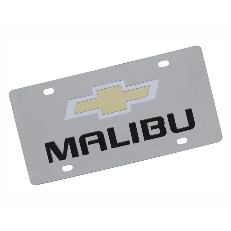 Chevy Malibu Dual Logo License Plate (Black On Chrome) 1