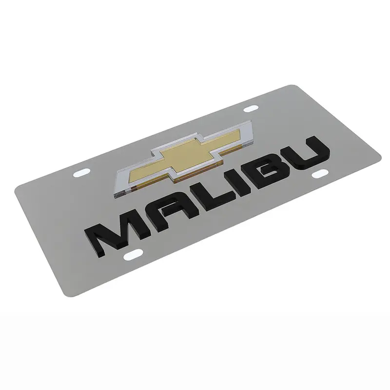 Chevy Malibu Dual Logo License Plate (Black On Chrome) 2