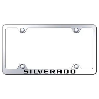 Chevy Silverado Laser Etched Logo Wide Body License Plate Frame (Silver) 1