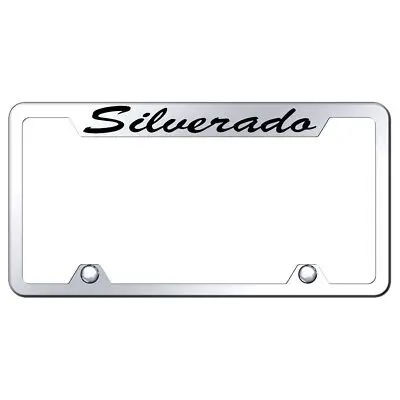 Chevy Silverado Script Satinless Steel Truck Cutout License Plate Frame (Silver) 1