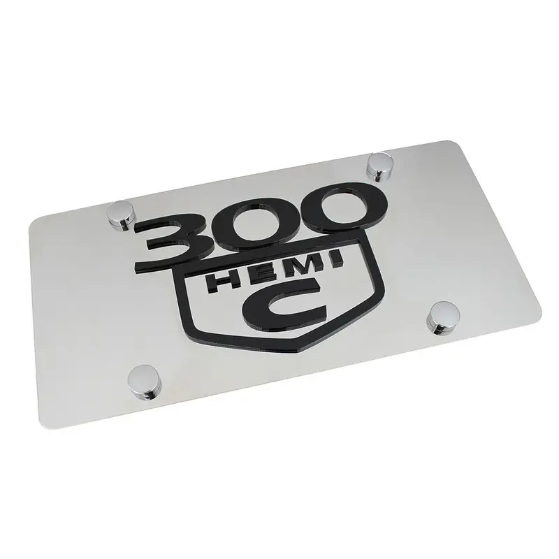 Chrysler Dual Logo 300C License Plate (Black On Chrome) 1