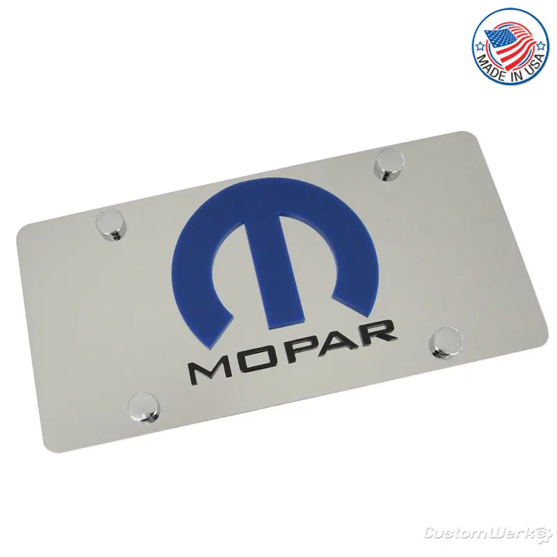 Chrysler Mopar Logo License Plate (Blue On Chrome) 1