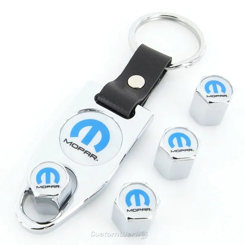 Chrysler Mopar Logo Tire Valve Caps Wrench Gift Set (Chrome) 1