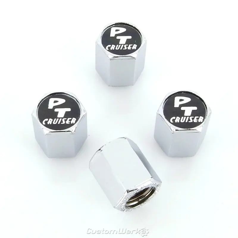 Chrysler Pt Cruiser  Logo Tire Stem Valve Caps (Chrome On Black) 1