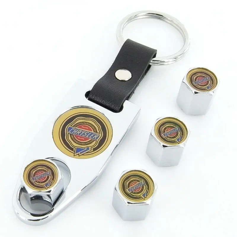Chrysler Shield Logo Tire Valve Caps Wrench Gift Set (Chrome) 1