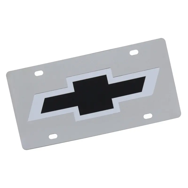 Chvey New Bowtie Logo License Plate (Black On Chrome) 1
