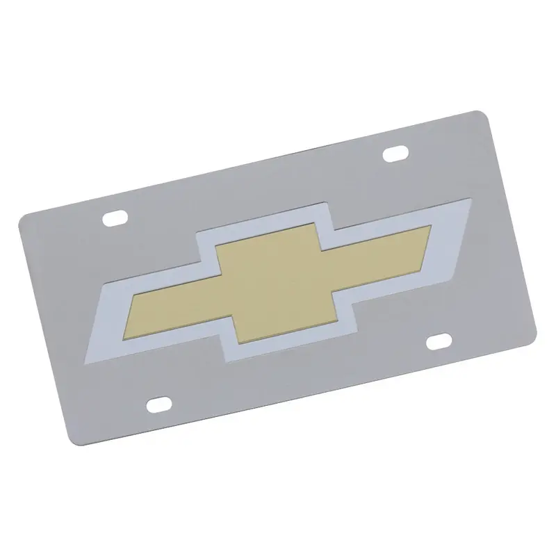 Chvey New Bowtie Logo License Plate (Gold On Chrome) 1