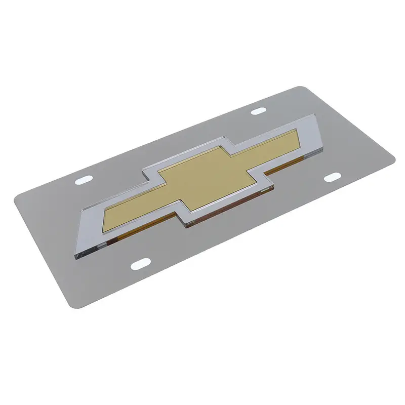 Chvey New Bowtie Logo License Plate (Gold On Chrome) 2
