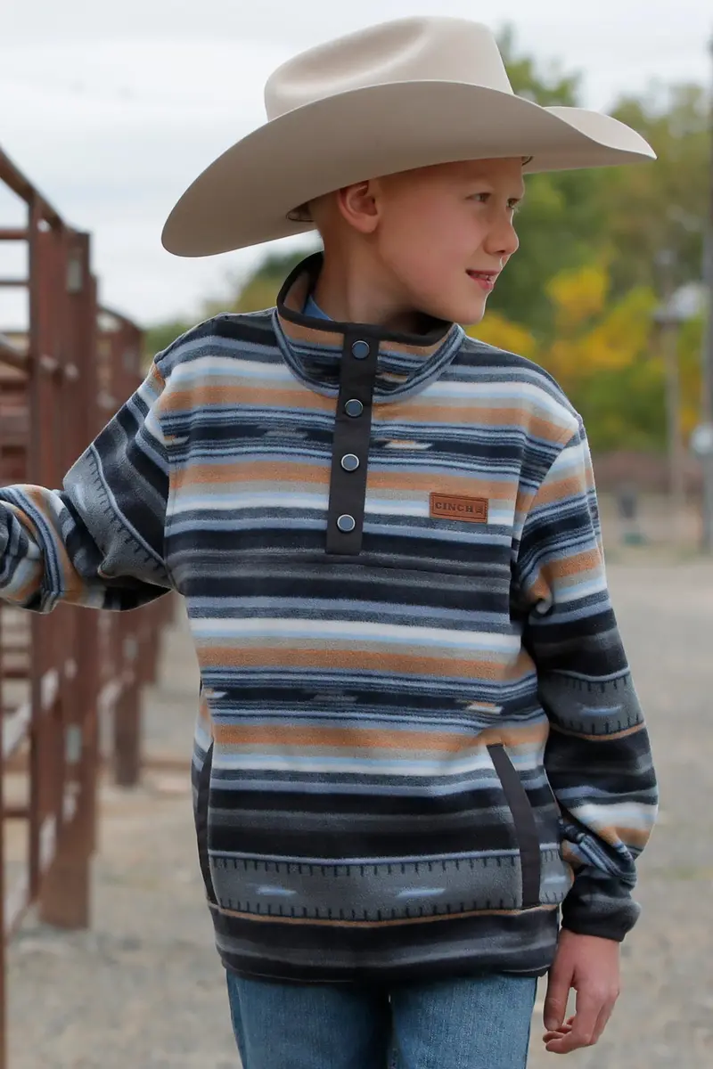 Cinch Boy's Black Gray And Tan Match Dad Fleece Pullover 1