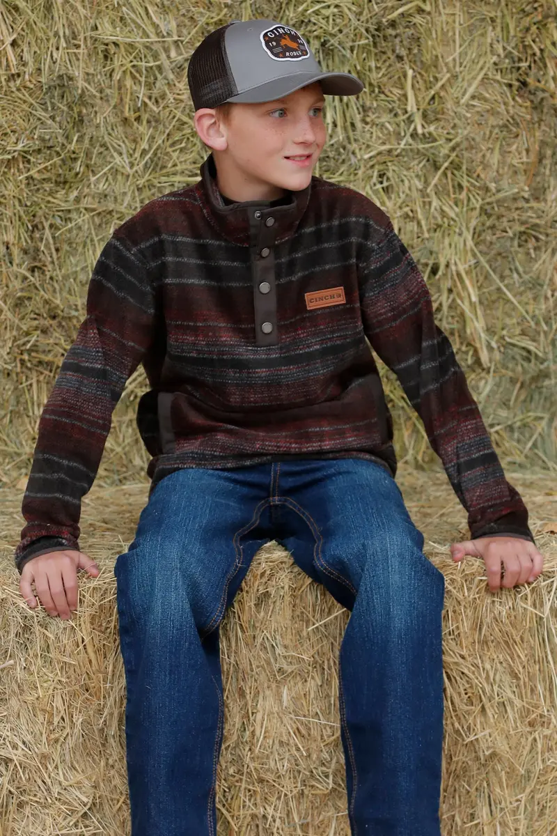 Cinch Boy's Brown And Red Match Dad Fleece Pullover 1