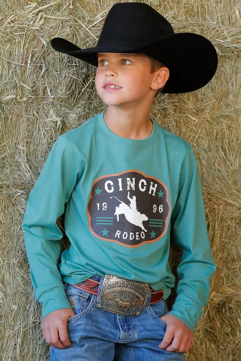 Cinch Boy's Green Rodeo Logo Long Sleeve Tee 1