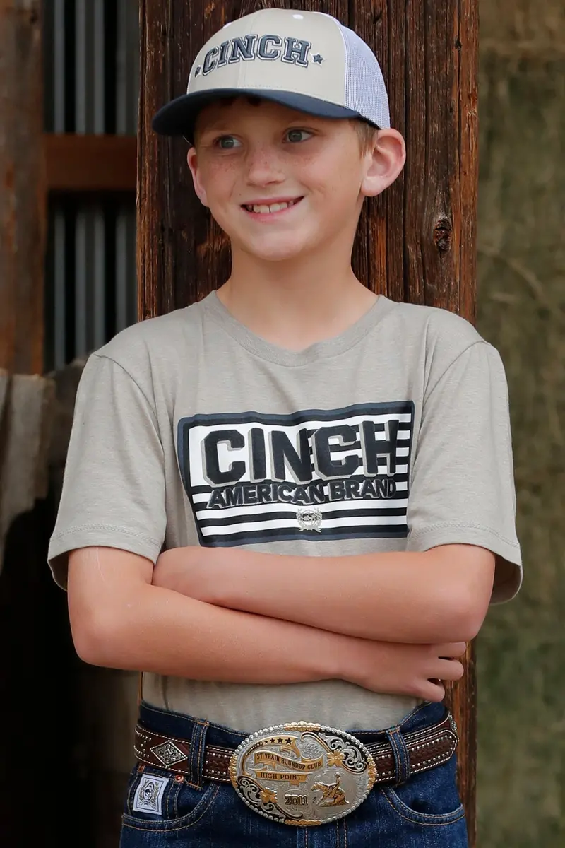 Cinch Boy's Khaki American Brand Tee 1