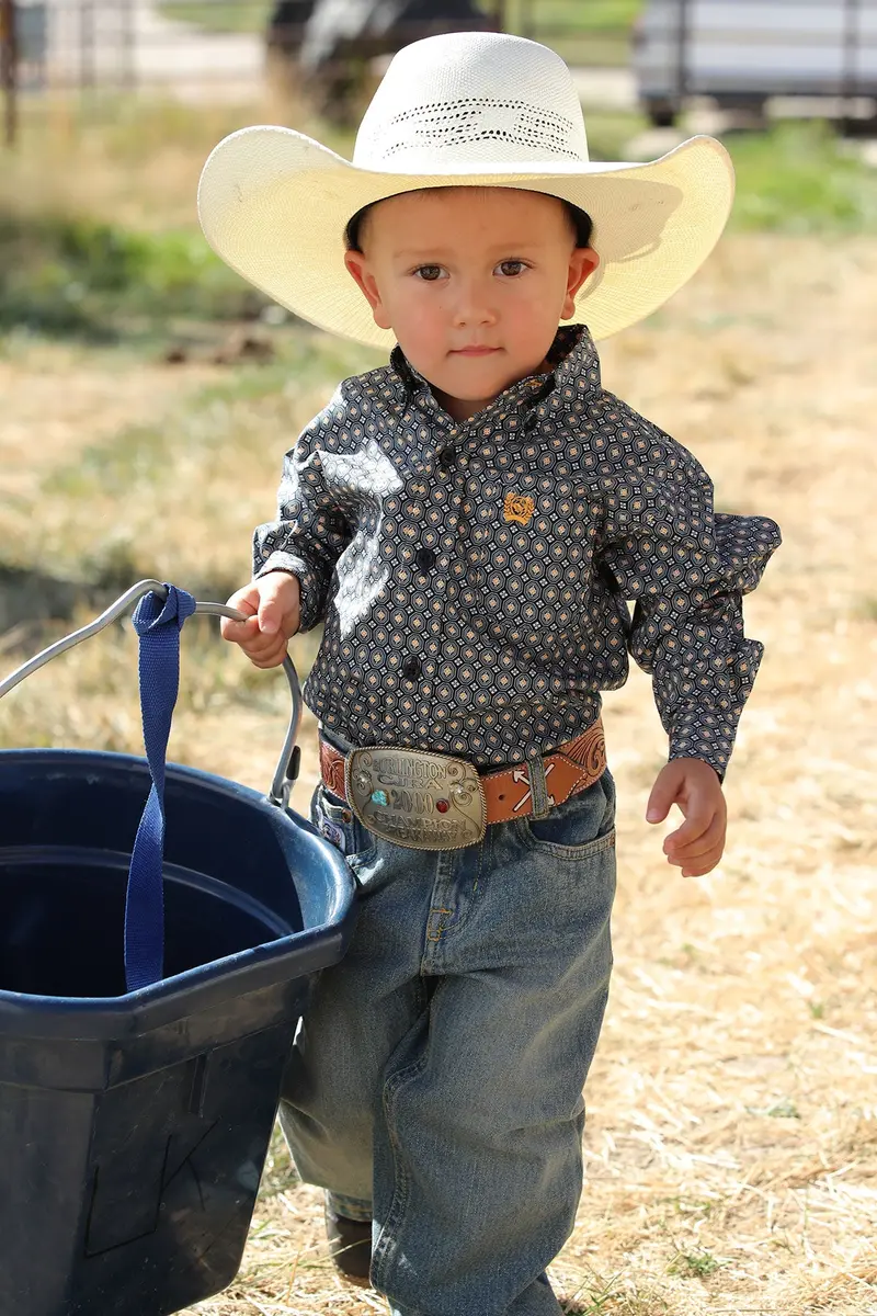 Cinch Boy's Match Dad Navy And Gold Medallion Button Down Western Shirt 2
