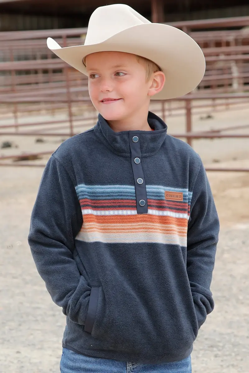 Cinch Boy's Match Dad Navy Multicolored Stripe Fleece Pullover 1